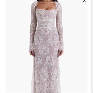 House of CB White Lace Long Sleeve Dress